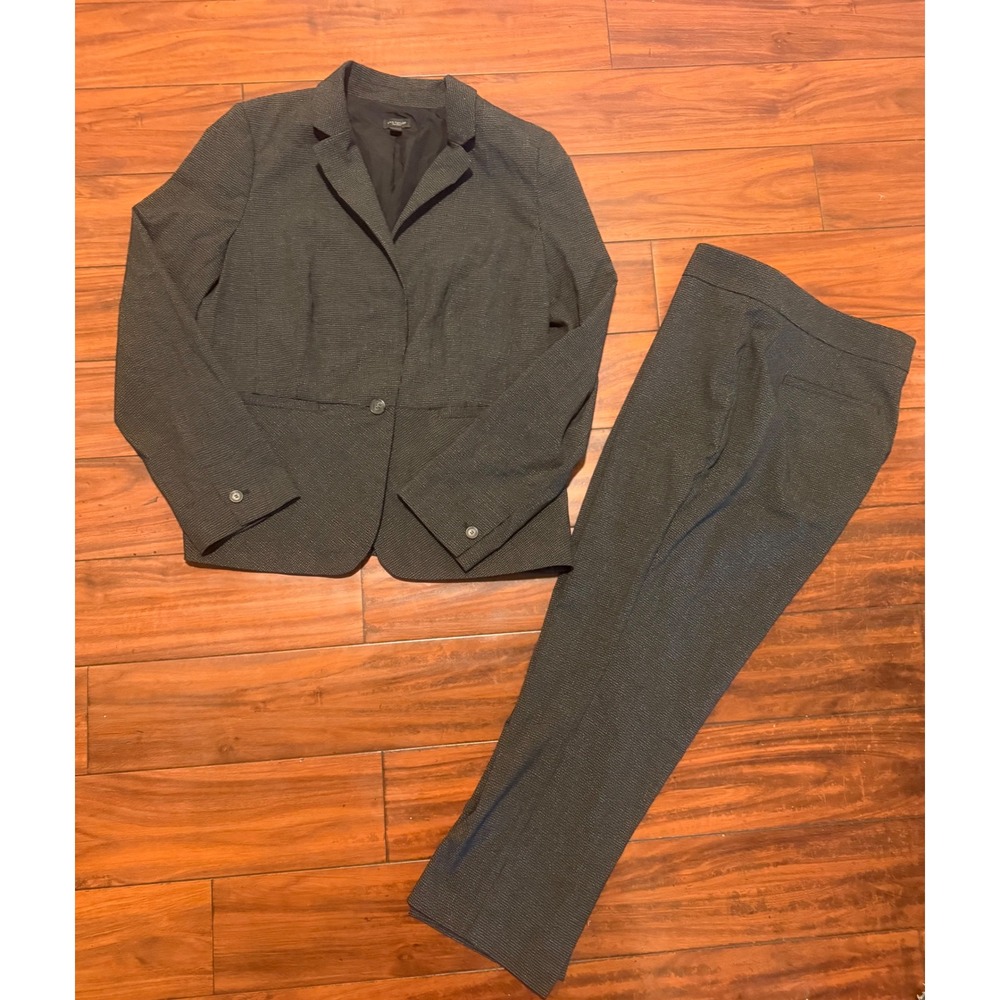 Ann Taylor Factory Gray Micro Pattern Pant Suit Blazer 12 Pants 12P Set